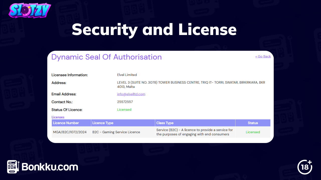 slotzy casino security and license