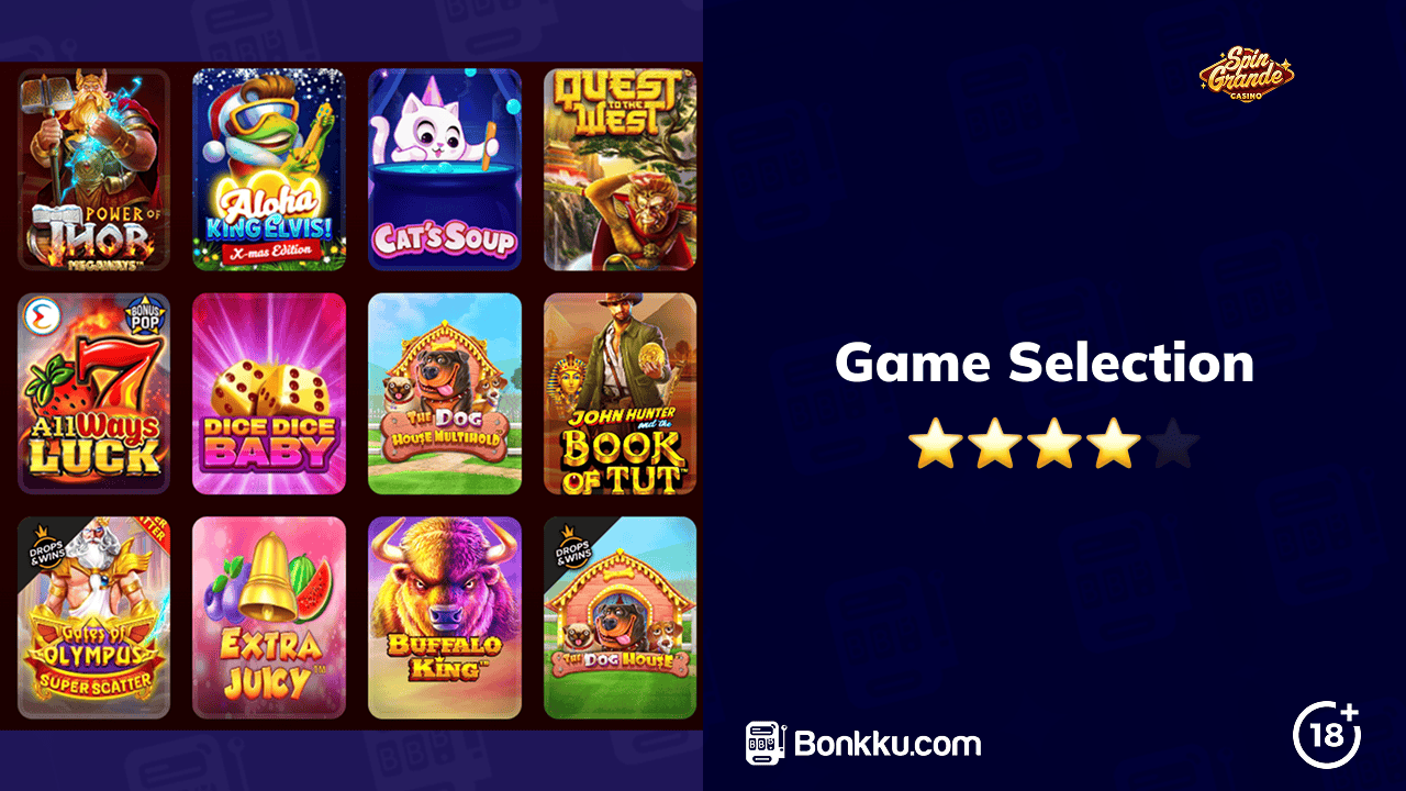 spin grande casino game selection