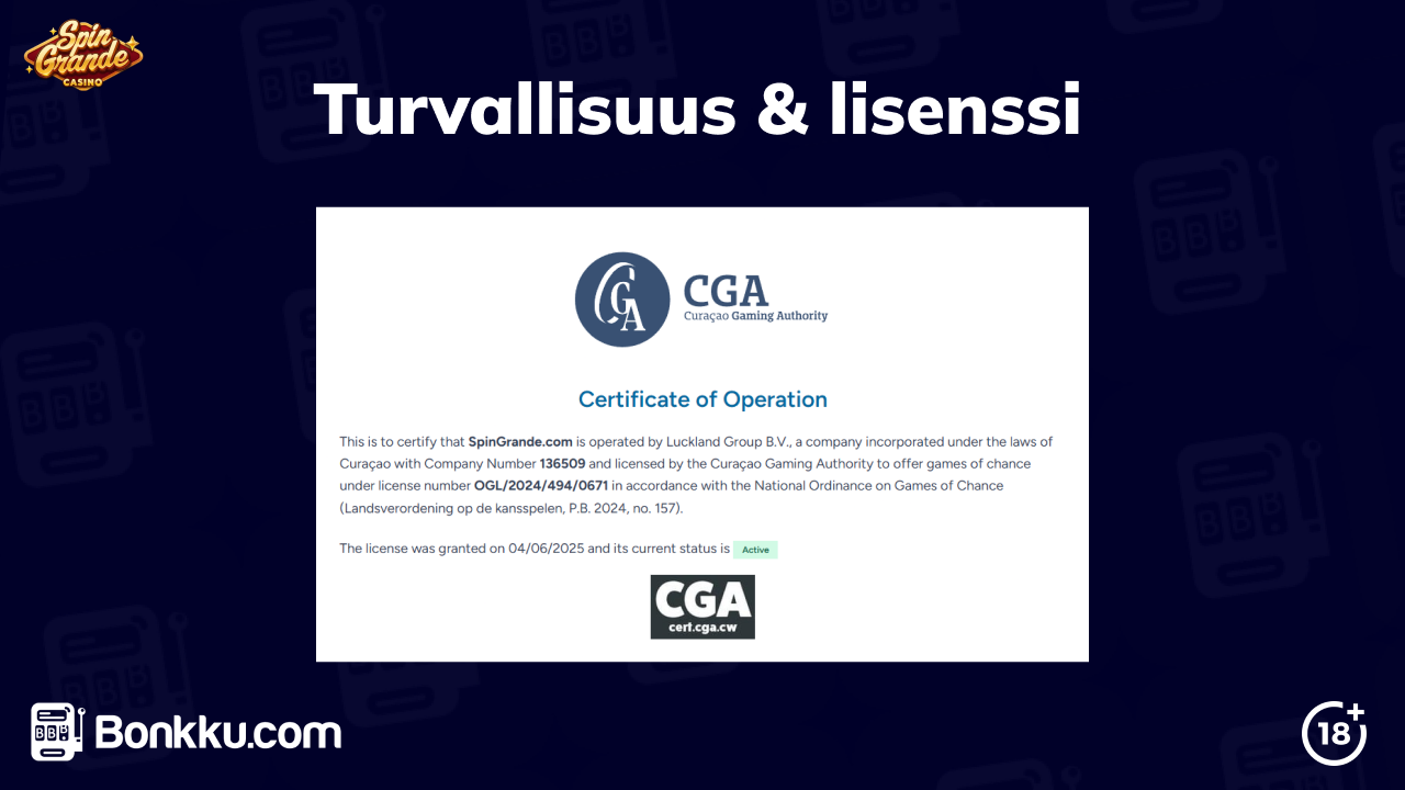 spin grande casino turvallisuus ja lisenssi