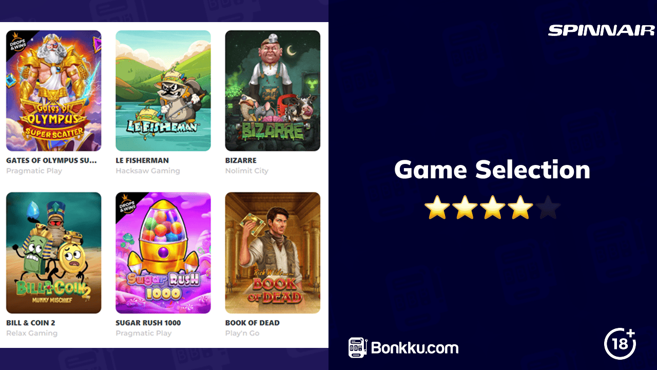 spinnair casino game selection