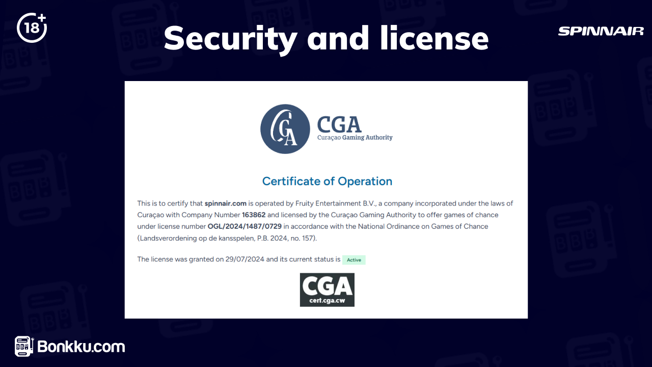 spinnair casino security and license