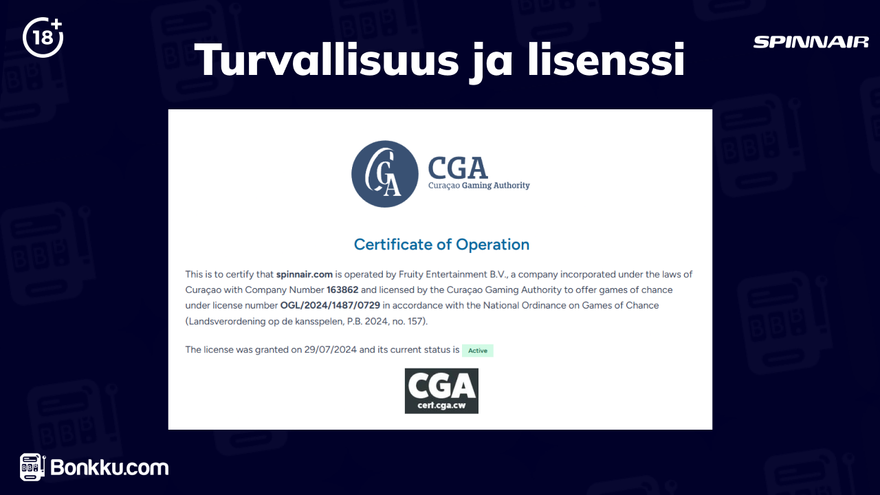 spinnair casino turvallisuus ja lisenssi