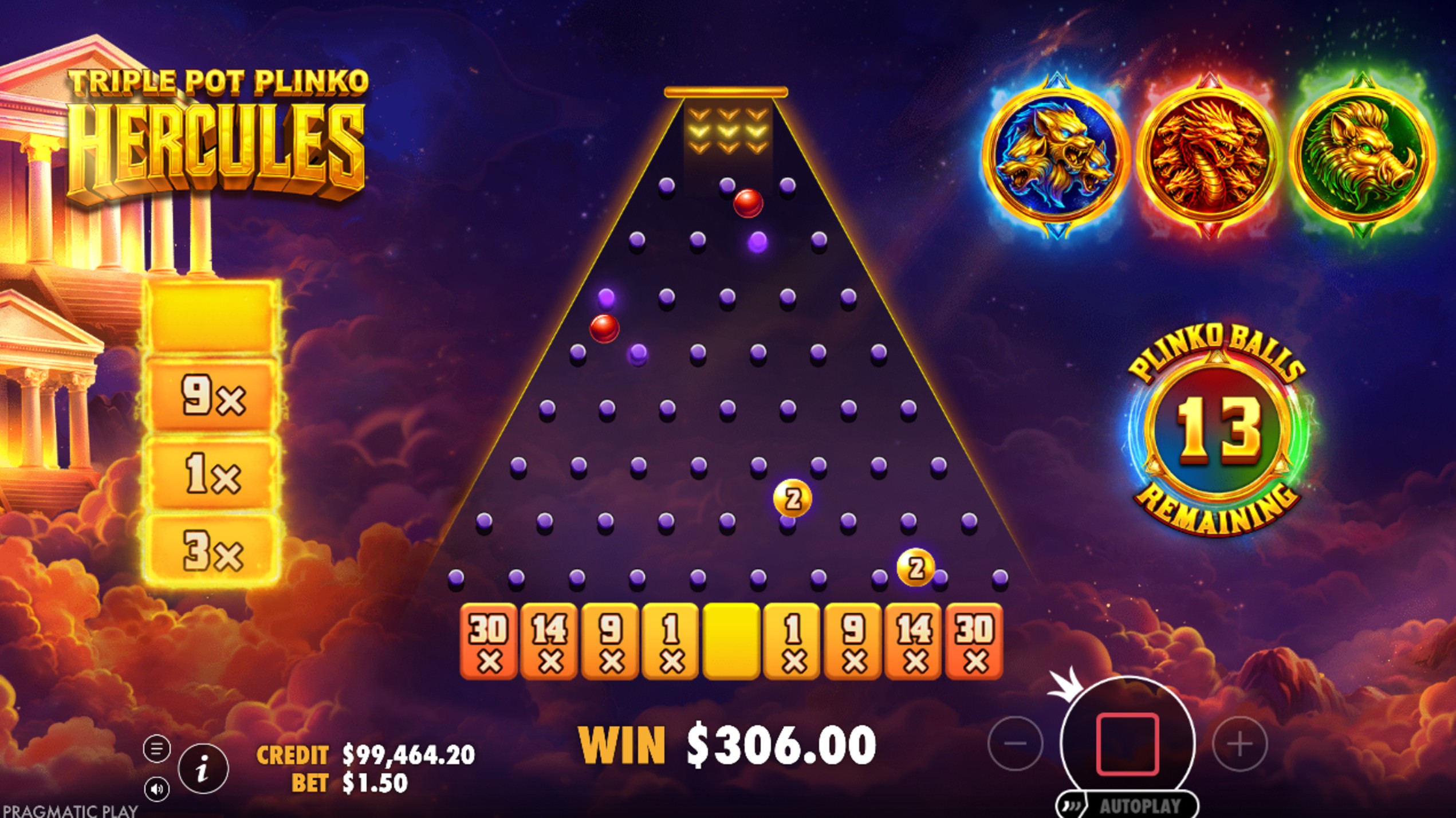 triple pot plinko hercules bonus