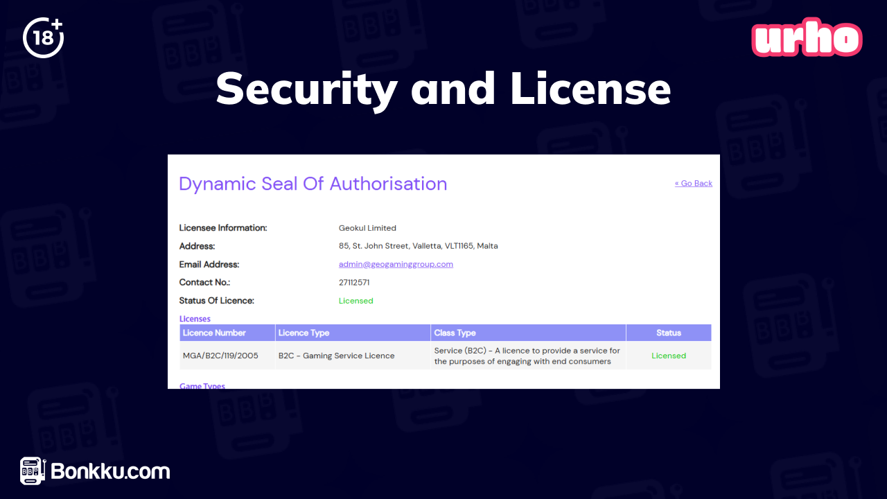 urho casino security and license