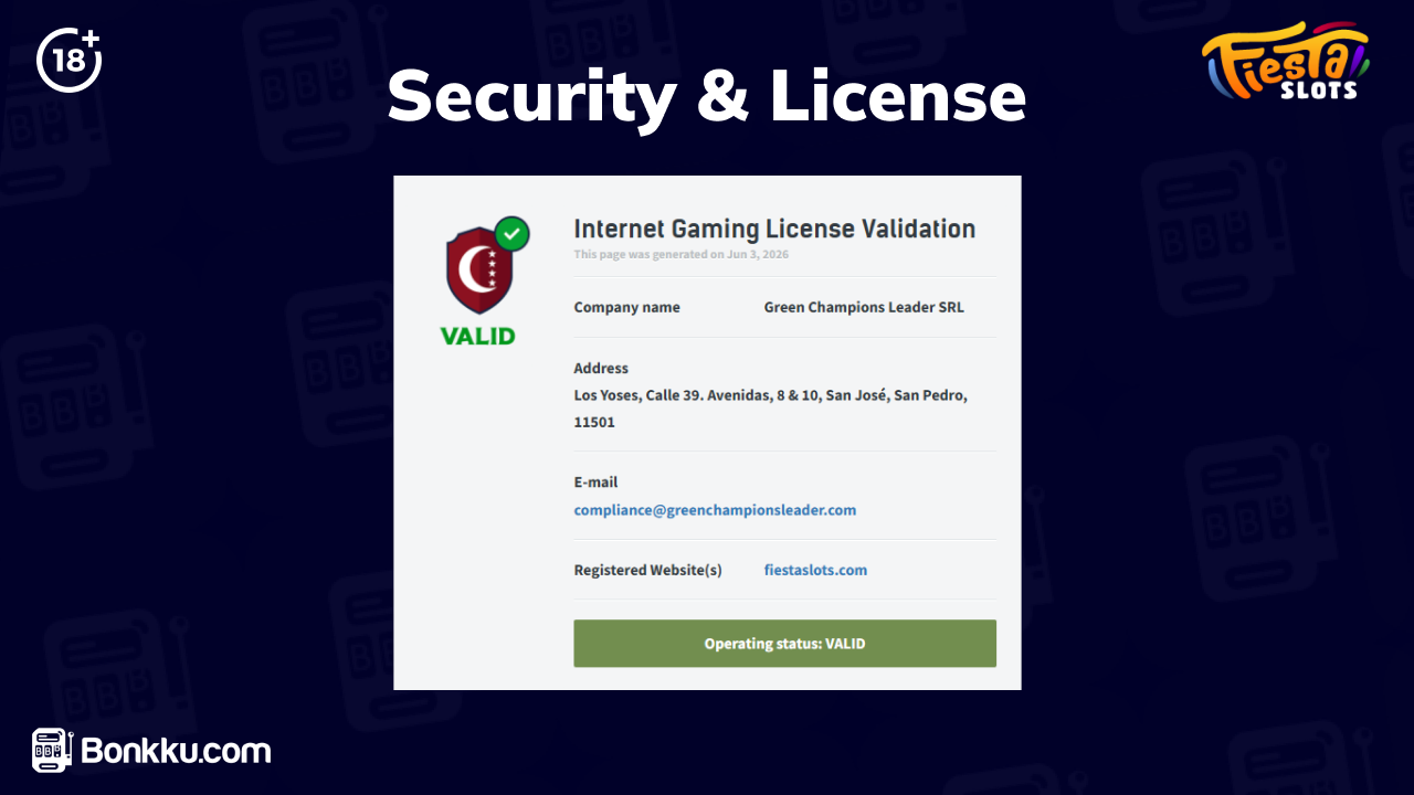 fiesta slots casino security and license