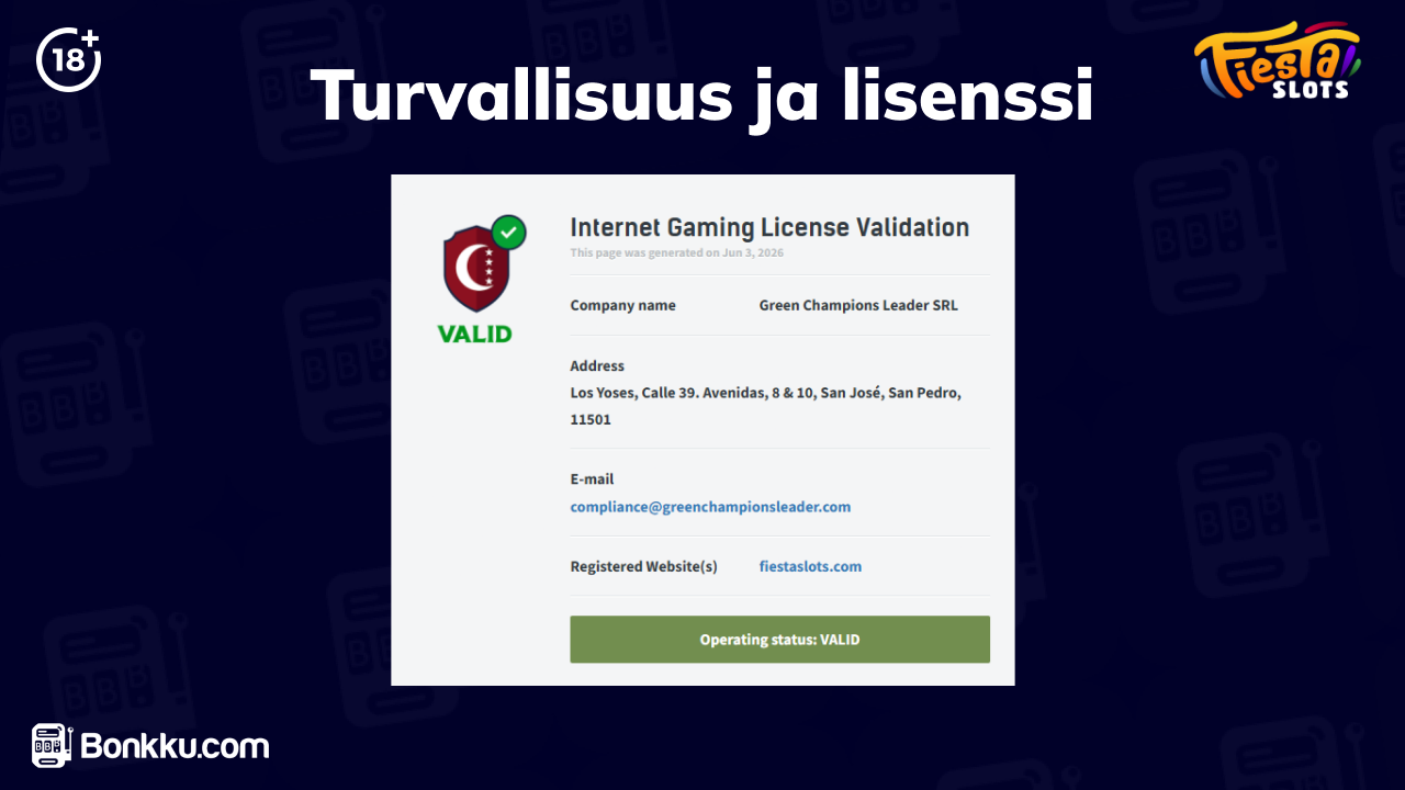 fiesta slots casino turvallisuus ja lisenssi