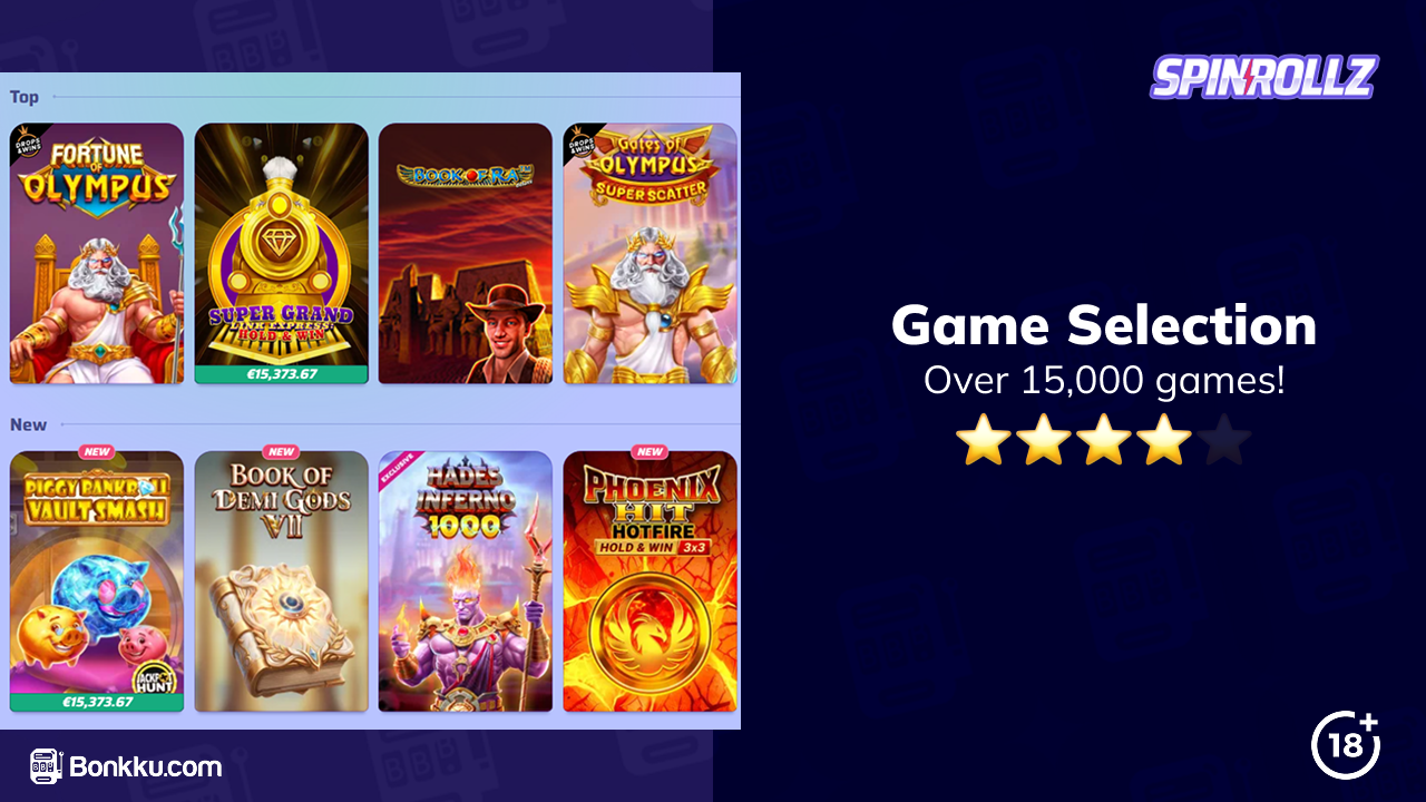 game selection at spinrollz casino