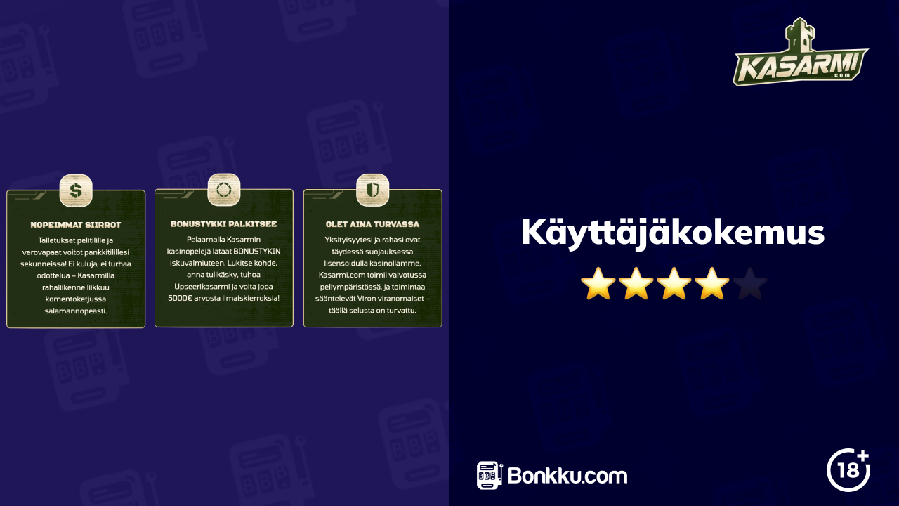 kasarmi kasino käyttäjäkokemus