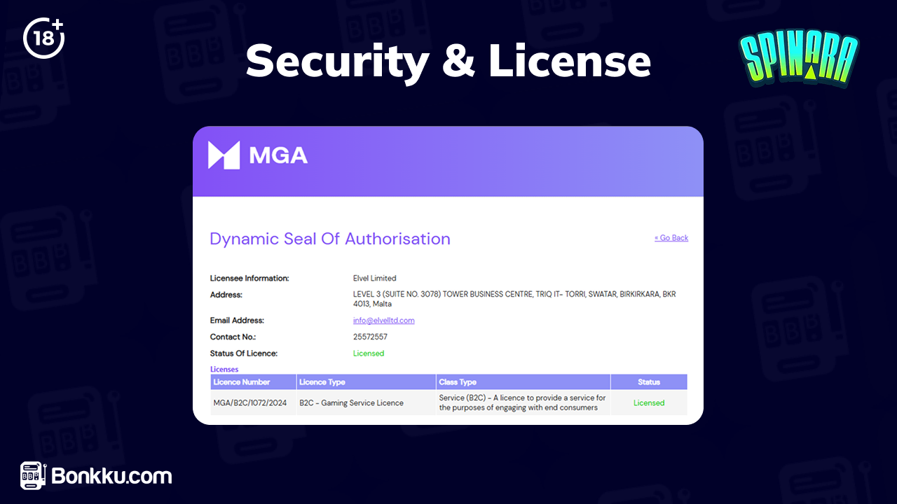 spinara casino security and license