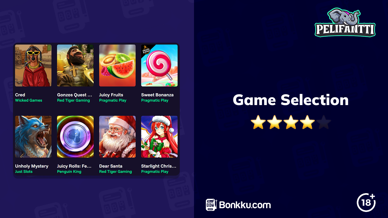 pelifantti casino game selection