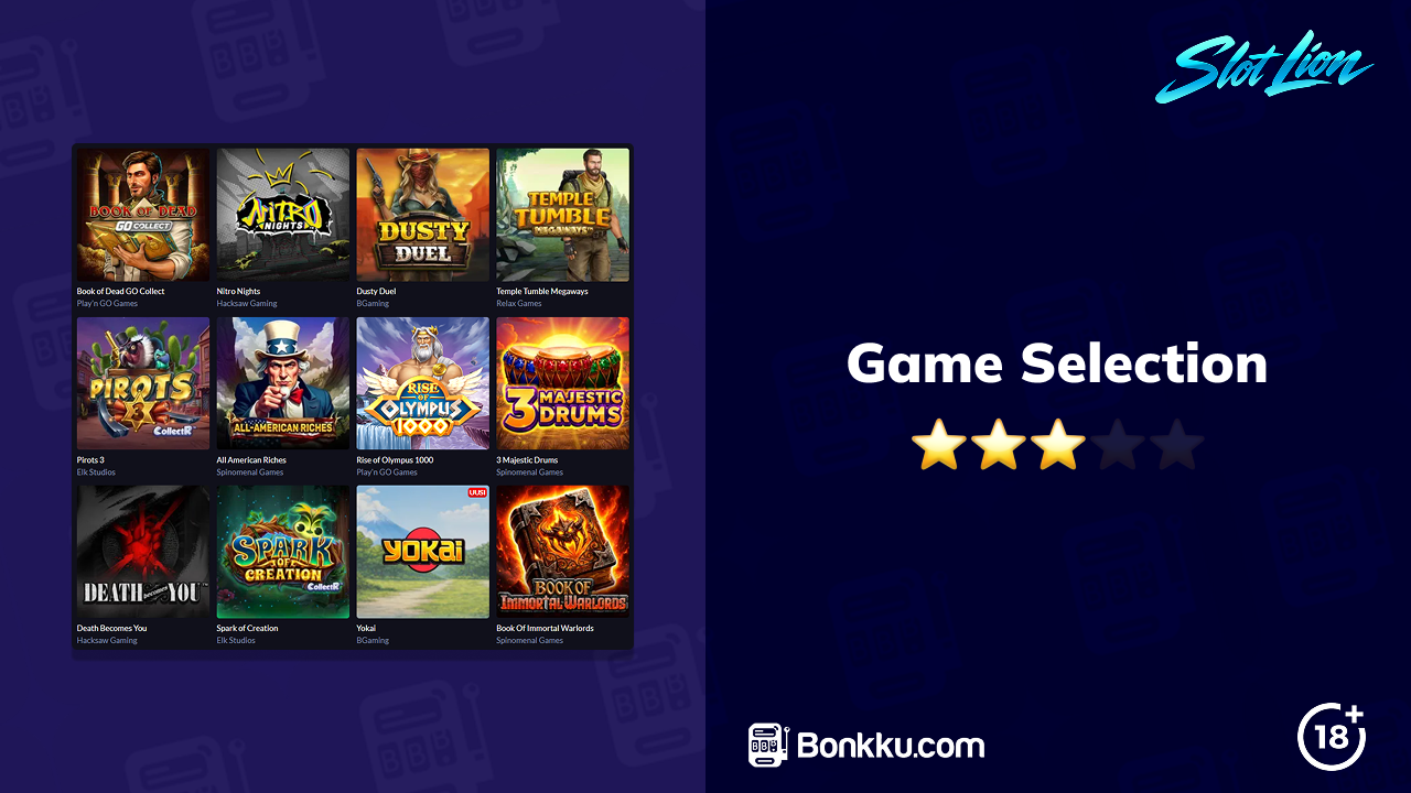 slot lion casino game selection