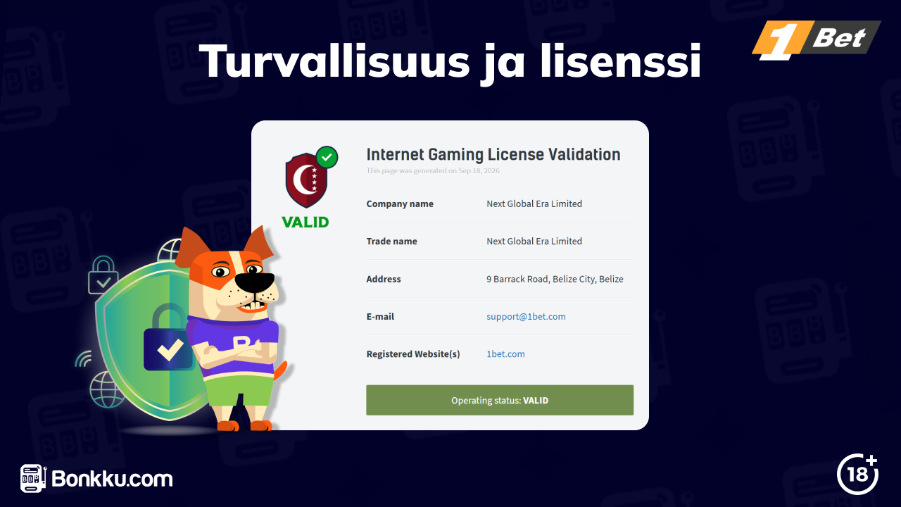 1bet casino lisenssi