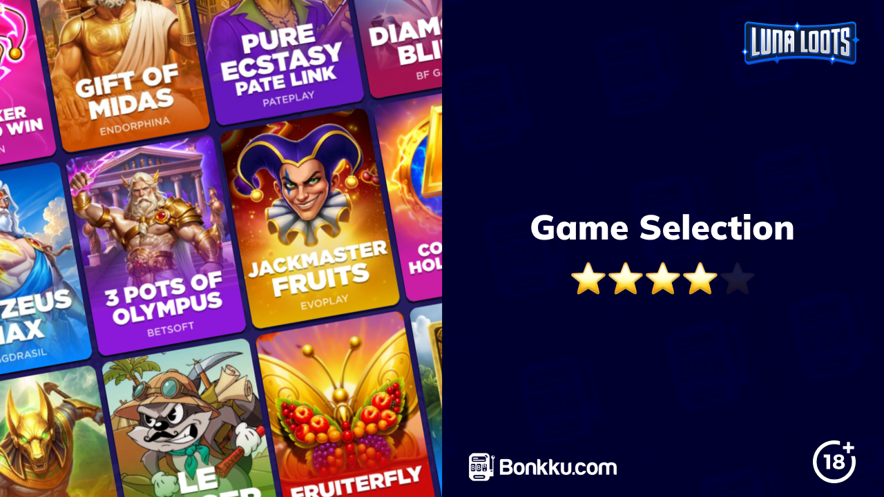 lunaloots casino game selection