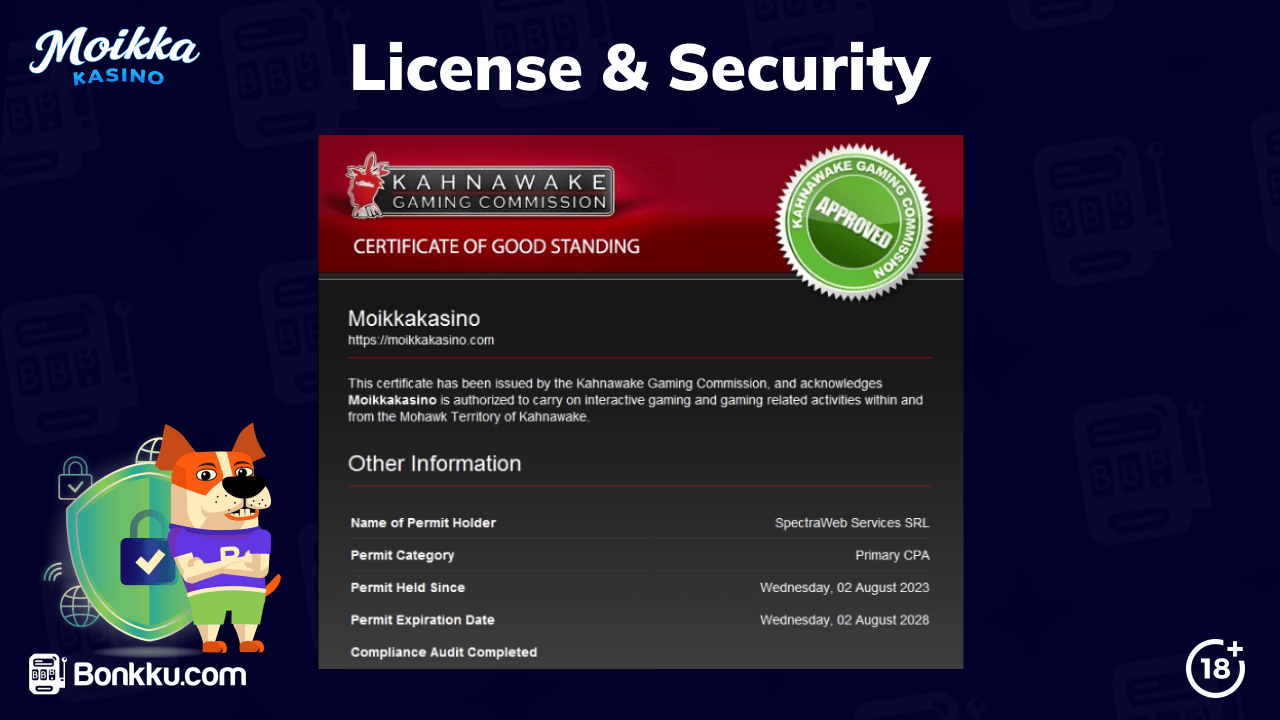 moikka kasino security and license